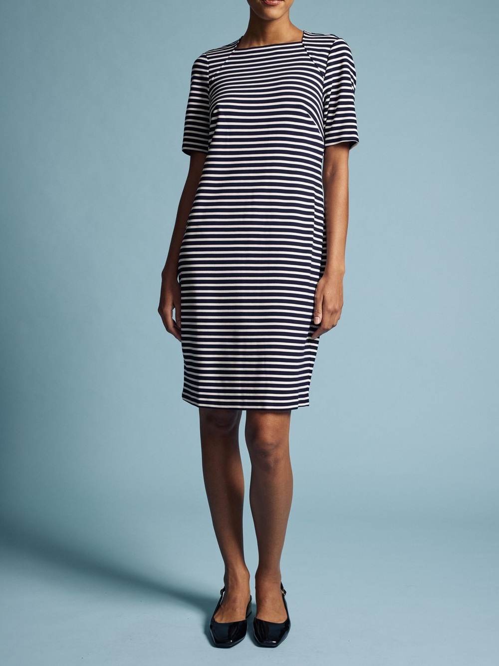 Universal Standard Dress Envelope Neck Ponte Knit Navy White Stripe S 14/16 NEW!